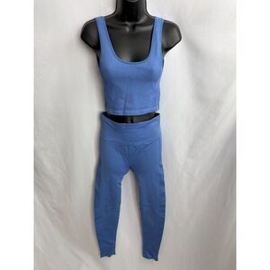 Forever 21 Blue Ribbed Two Piece Active Set Size S/M Top and Leggings Gym Yoga